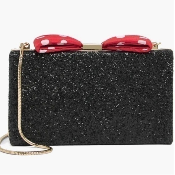 NWT. KATE SPADE X DISNEY Minnie Mouse Bow Clasp Glitter Clutch - Picture 1 of 12